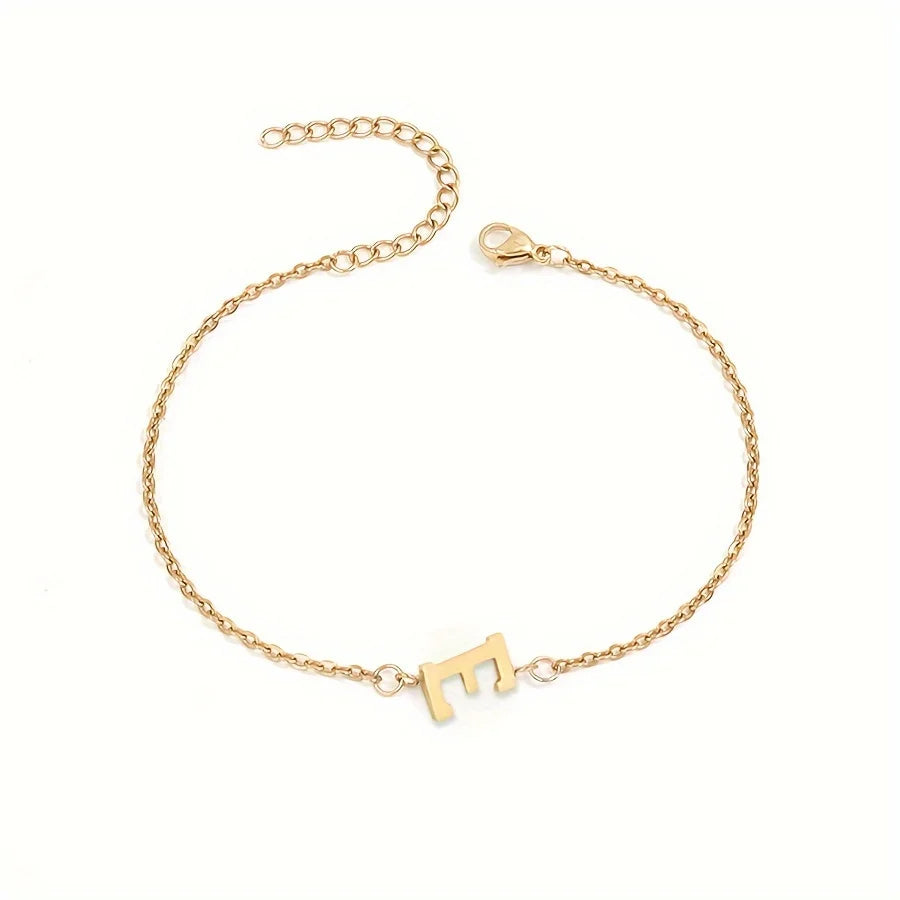 Simple Alphabet Bead Bangle Delicate Chain Necklace