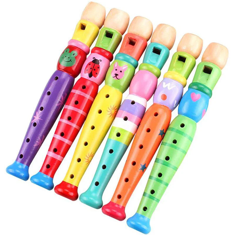 Fun Kids Wooden Flute Musical Instrument Toy - Luxicro