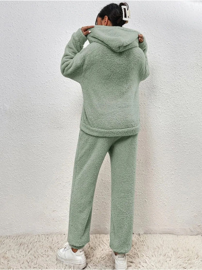 Soft Plush Teddy Hooded Jumpsuit for Lounging Comfort