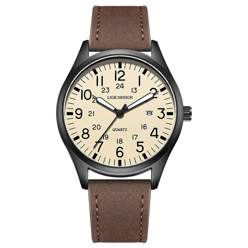 Stylish Quartz Watch with Beige Face and Durable Strap
