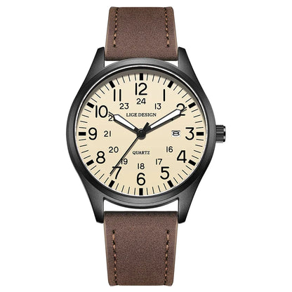 Stylish Quartz Watch with Beige Face and Durable Strap