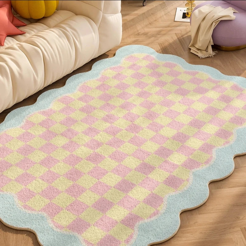 Soft Checkered Border Rug for Kids Room - Luxicro