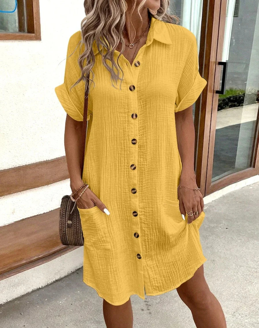 Casual V-Neck Mini Dress with Pockets