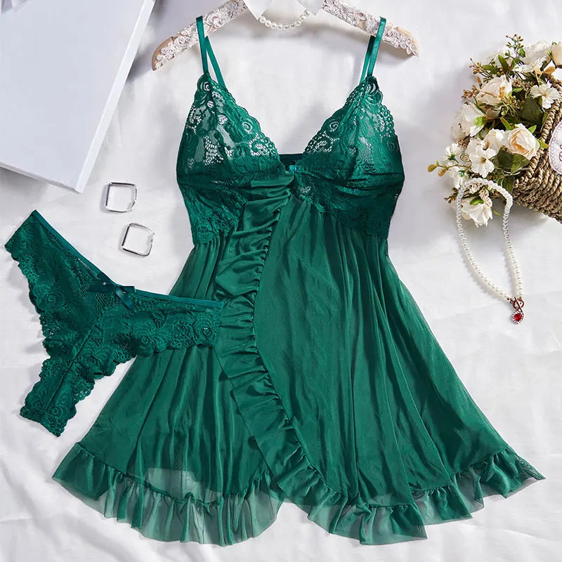 Ladies Soft Lace Nightgown Set