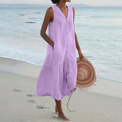 Relaxed Fit Patchwork V Neck Summer Dress for Women