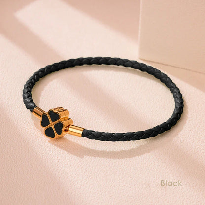 Good Luck Leather Braid Clover Charm Bracelet