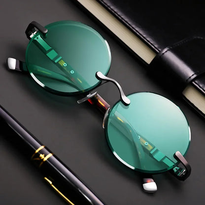 Trendy Round Frameless Shades Dark Green Lens