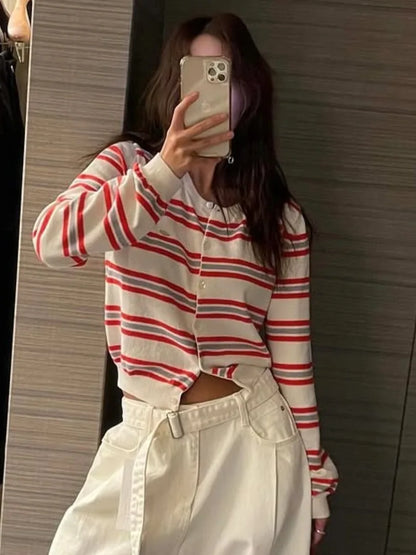 Colorful Stripe Knit Sweater Cardigan