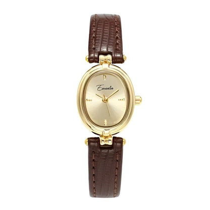 Elegant Oval Face Leather Strap Watch