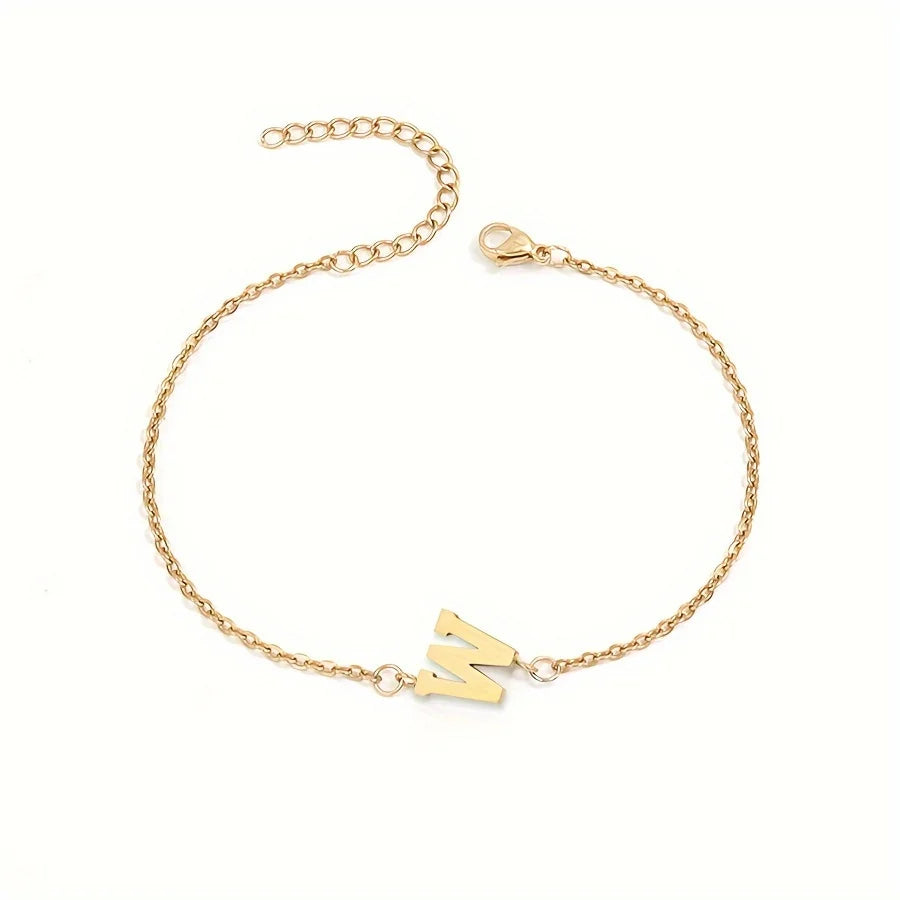 Simple Alphabet Bead Bangle Delicate Chain Necklace