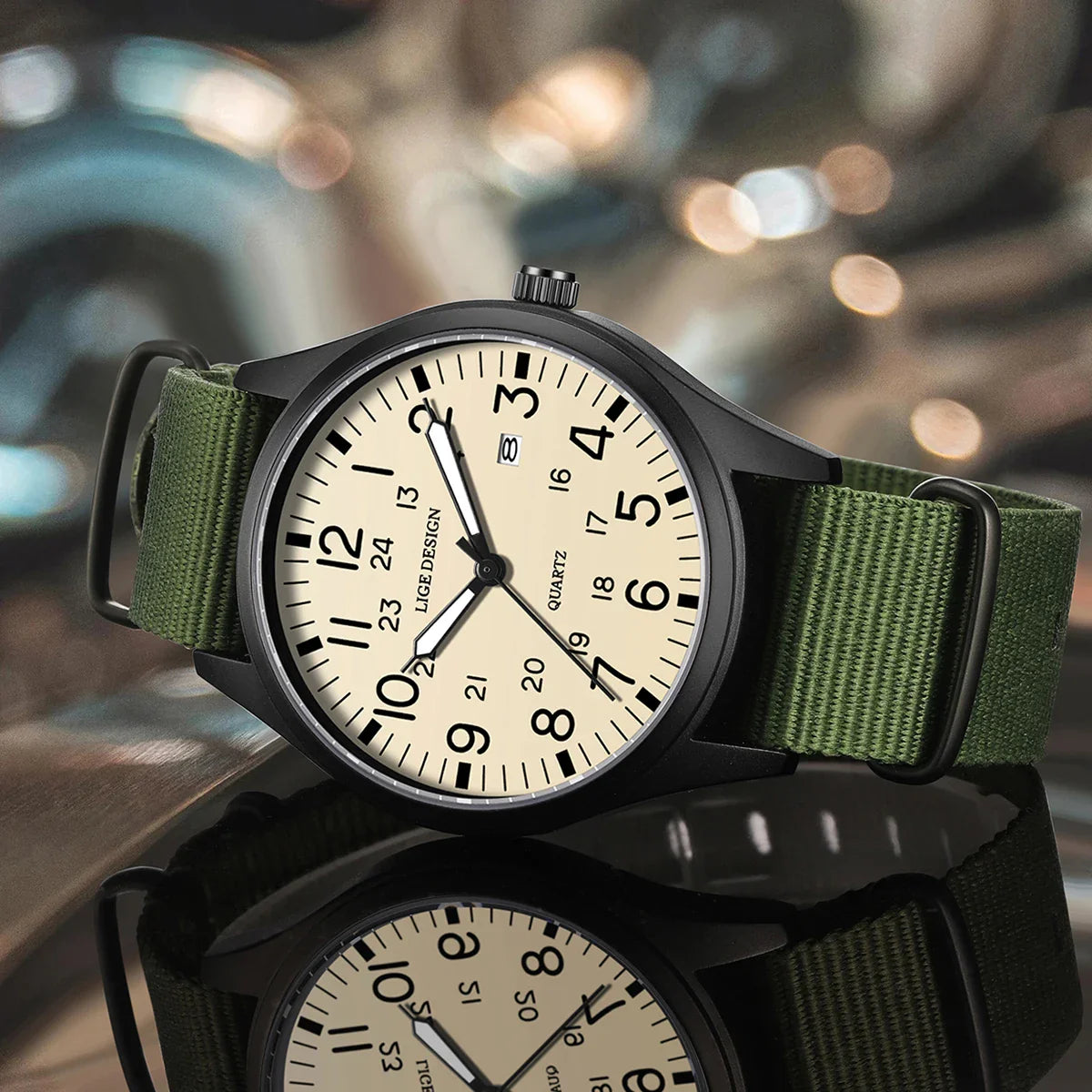 Stylish Quartz Watch with Beige Face and Durable Strap - Luxicro