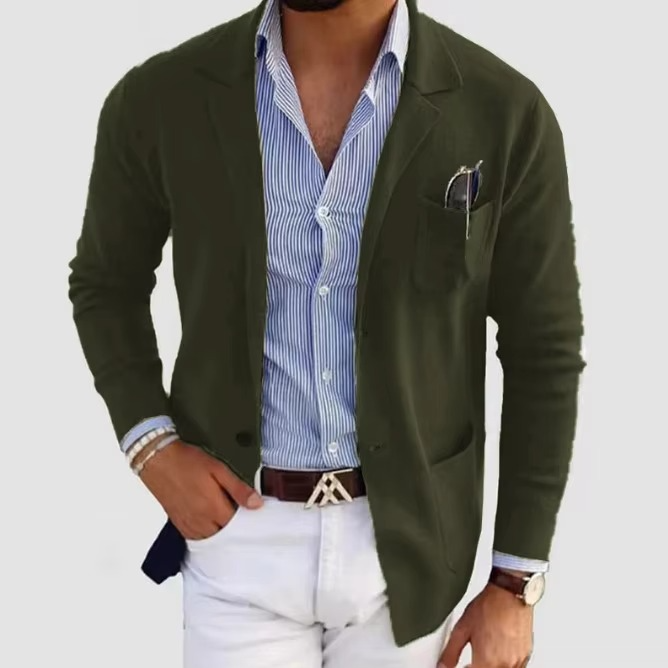 Classic Crew Neck Cardigan Jacket for Men