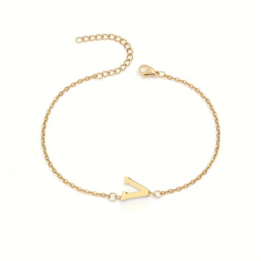 Simple Alphabet Bead Bangle Delicate Chain Necklace