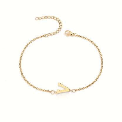 Simple Alphabet Bead Bangle Delicate Chain Necklace