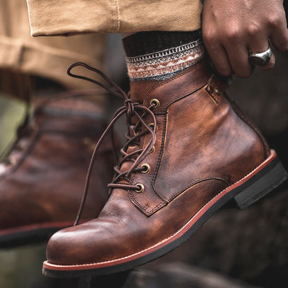 Tough Leather Ankle Boots for Men - Lace Up Style