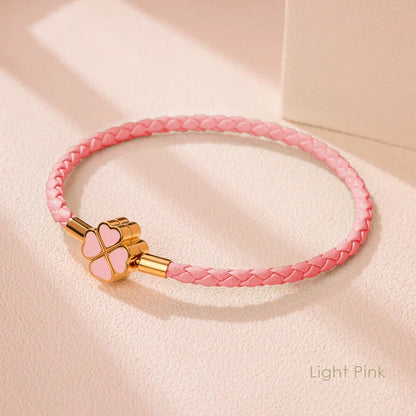 Good Luck Leather Braid Clover Charm Bracelet