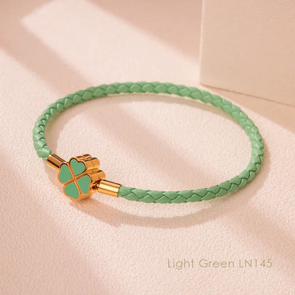 Good Luck Leather Braid Clover Charm Bracelet