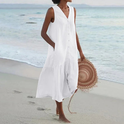 Relaxed Fit Patchwork V Neck Summer Dress for Women
