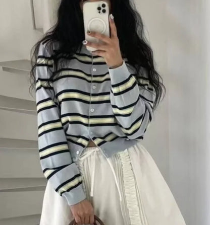 Colorful Stripe Knit Sweater Cardigan
