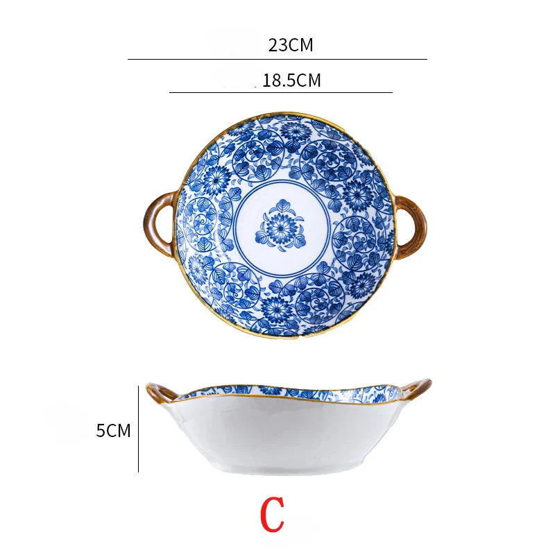 Small Blue Ceramic Handle Soup Bowl