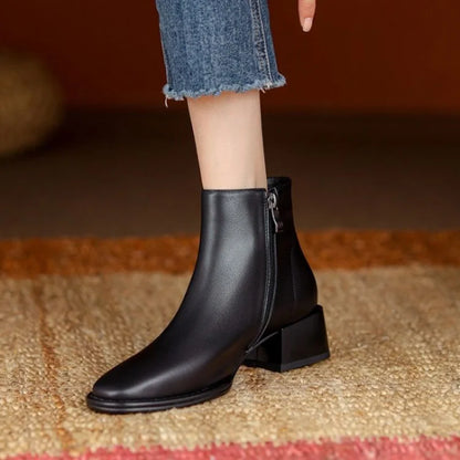Comfortable Low Heel Women's Leather Work Boots