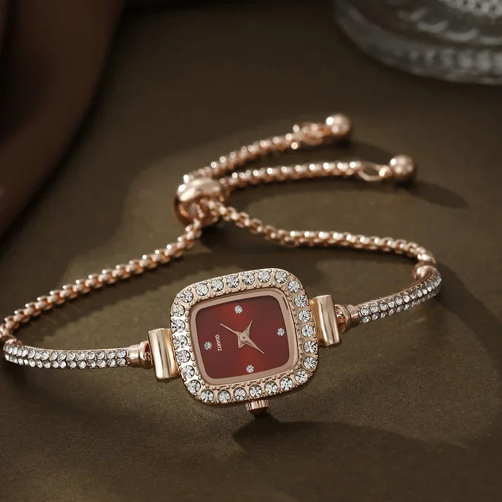 Sparkling Stone Women's Square Watch with Adjustable Strap - EasyApparels