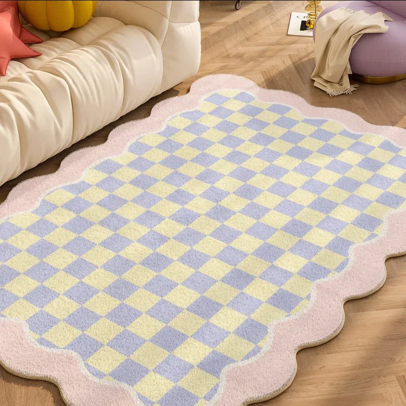 Soft Checkered Border Rug for Kids Room