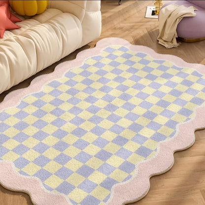 Soft Checkered Border Rug for Kids Room