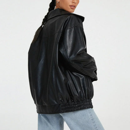 Large Faux Leather Biker Jacket