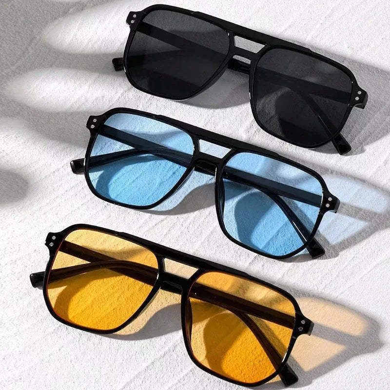 Classic Large Square Sunglasses - Unisex Black UV Protection - Luxicro