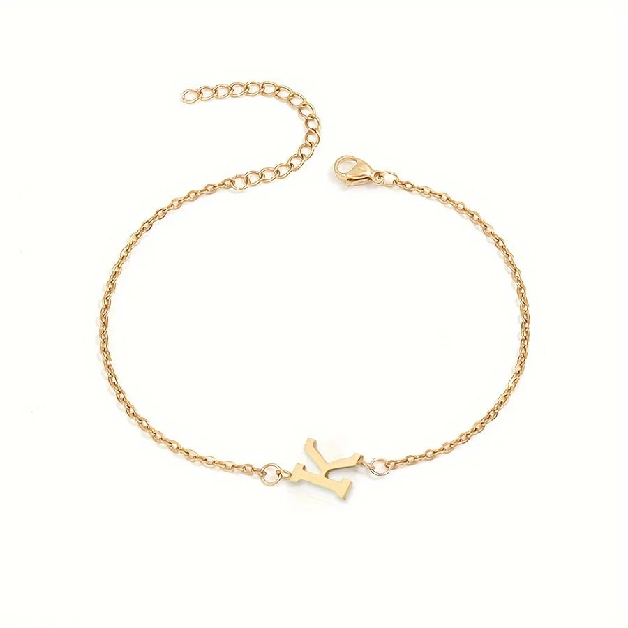 Simple Alphabet Bead Bangle Delicate Chain Necklace