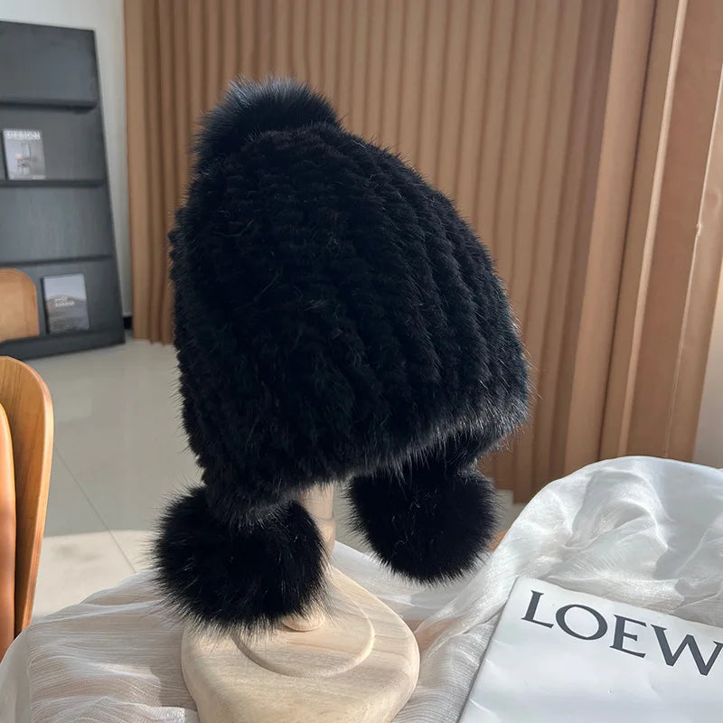 Warm Cable Knit Pom Pom Beanie Hat