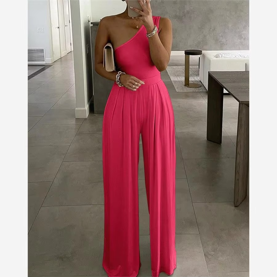 Women's Comfy Off Shoulder High Waisted Loose Fit Jumpsuit