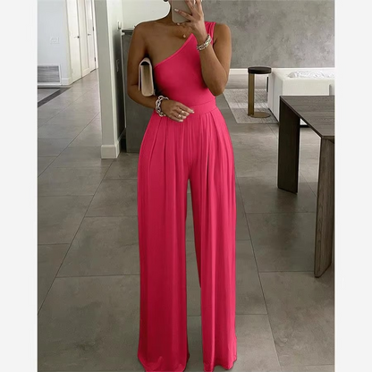 Women's Comfy Off Shoulder High Waisted Loose Fit Jumpsuit
