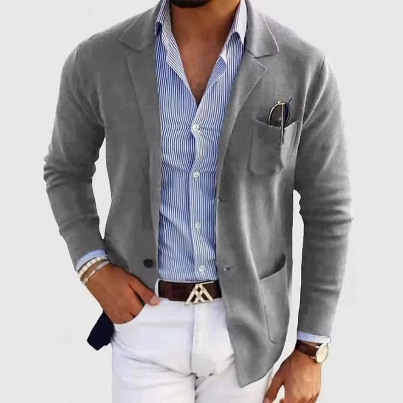 Classic Crew Neck Cardigan Jacket for Men