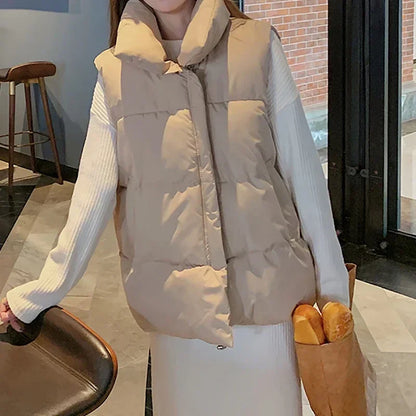 Warm Women's Puffy Quilted Vest - Winter Polyester Jacket
