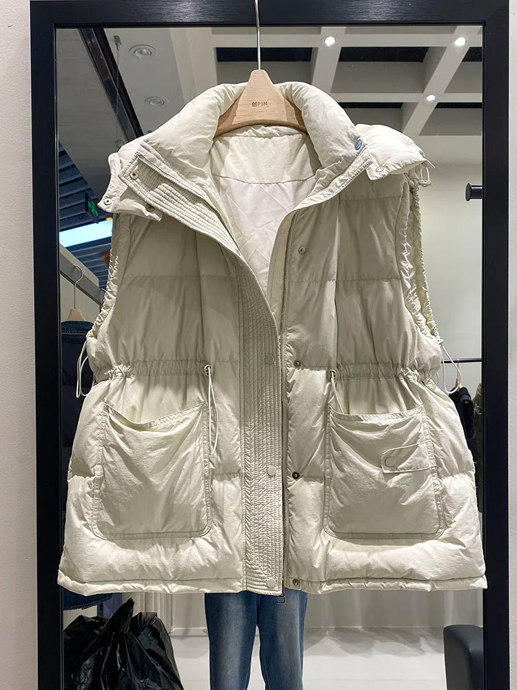 Warm Women's Down Puffer Vest - Hooded Winter Jacket