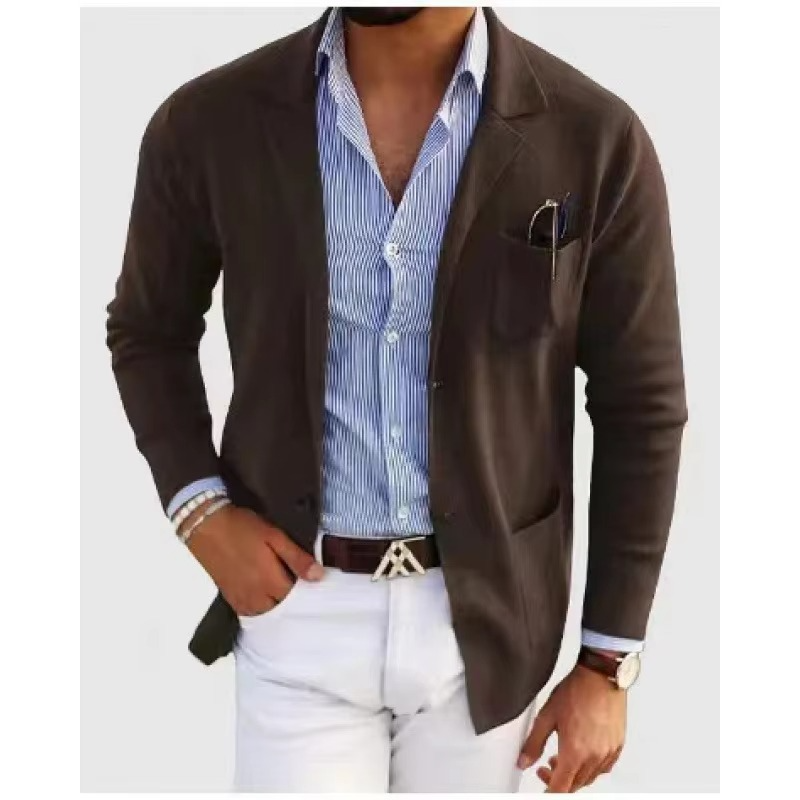 Classic Crew Neck Cardigan Jacket for Men