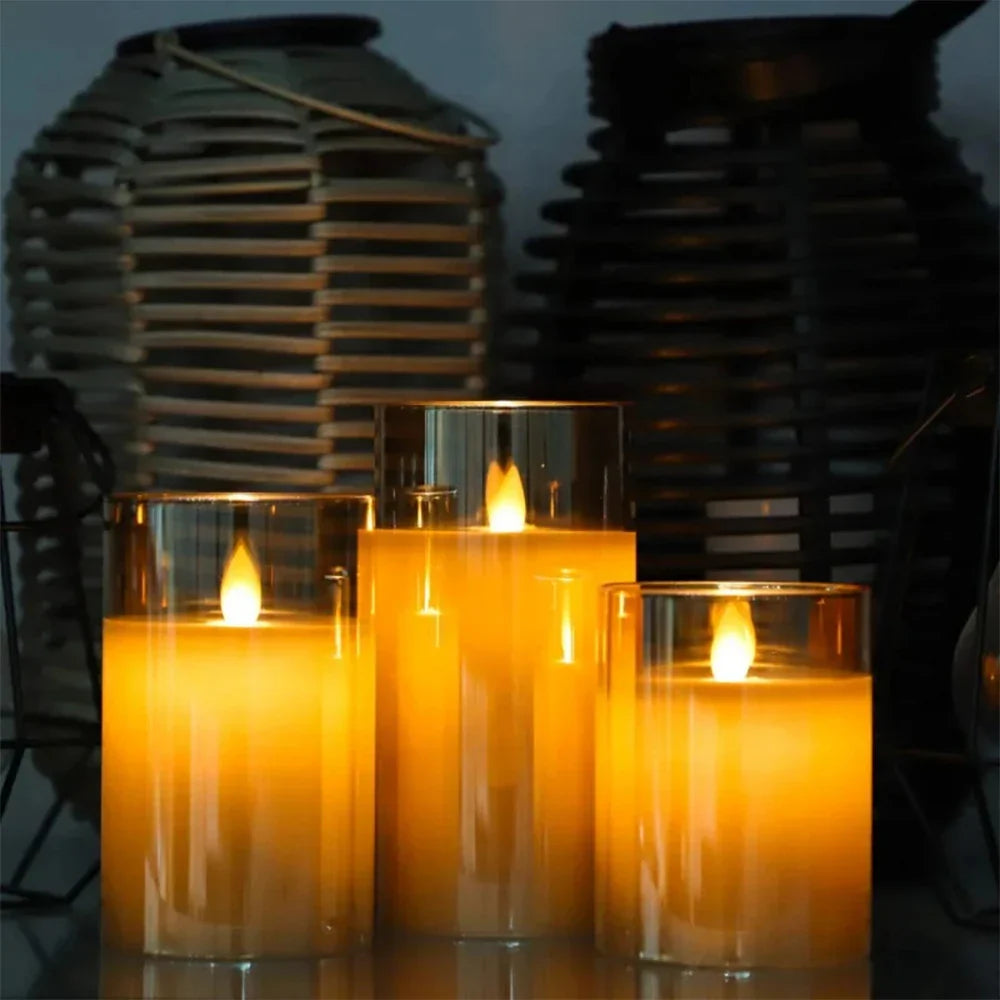 3Pcs Set Battery Operated Flicker Candles with Timer Remote - Luxicro