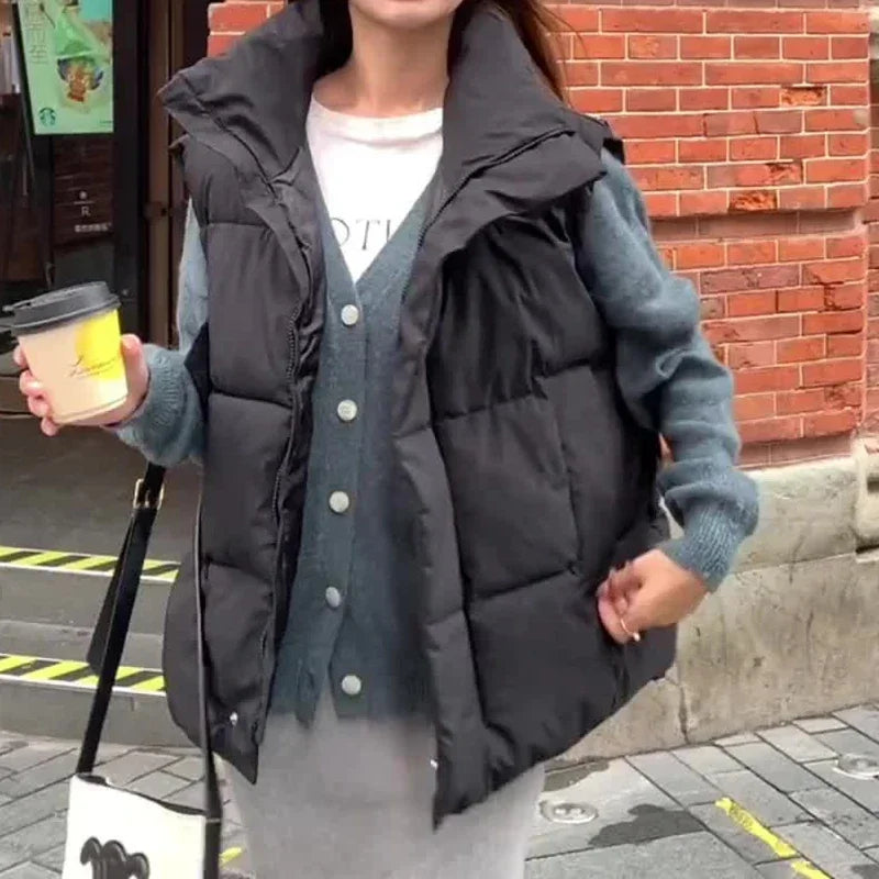 Warm Women's Puffy Quilted Vest - Winter Polyester Jacket