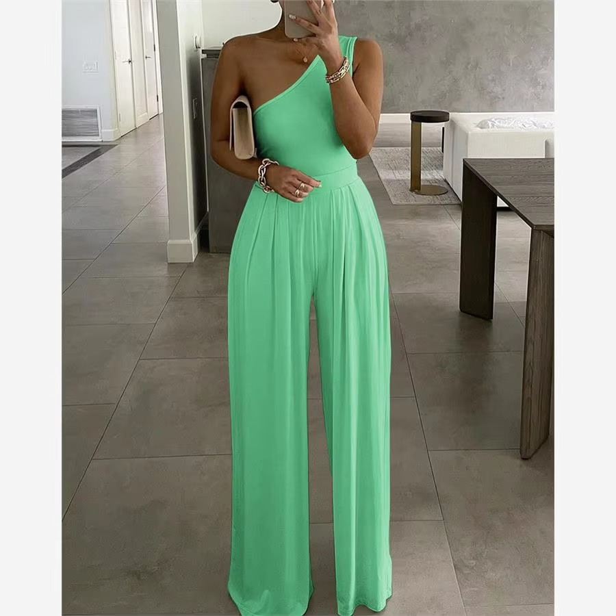 Women's Comfy Off Shoulder High Waisted Loose Fit Jumpsuit - EasyApparels