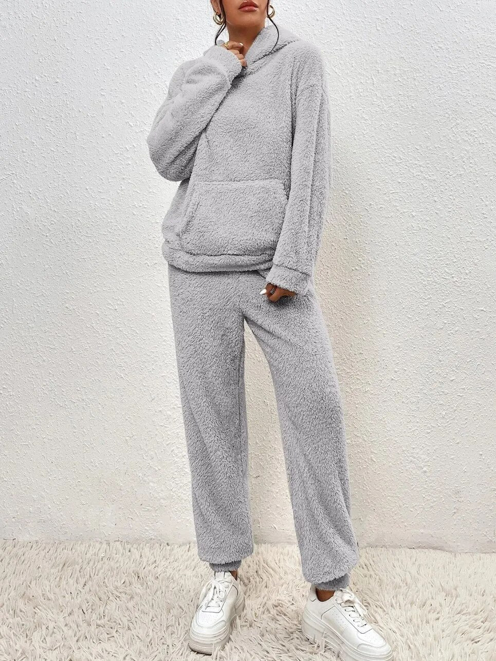 Soft Plush Teddy Hooded Jumpsuit for Lounging Comfort