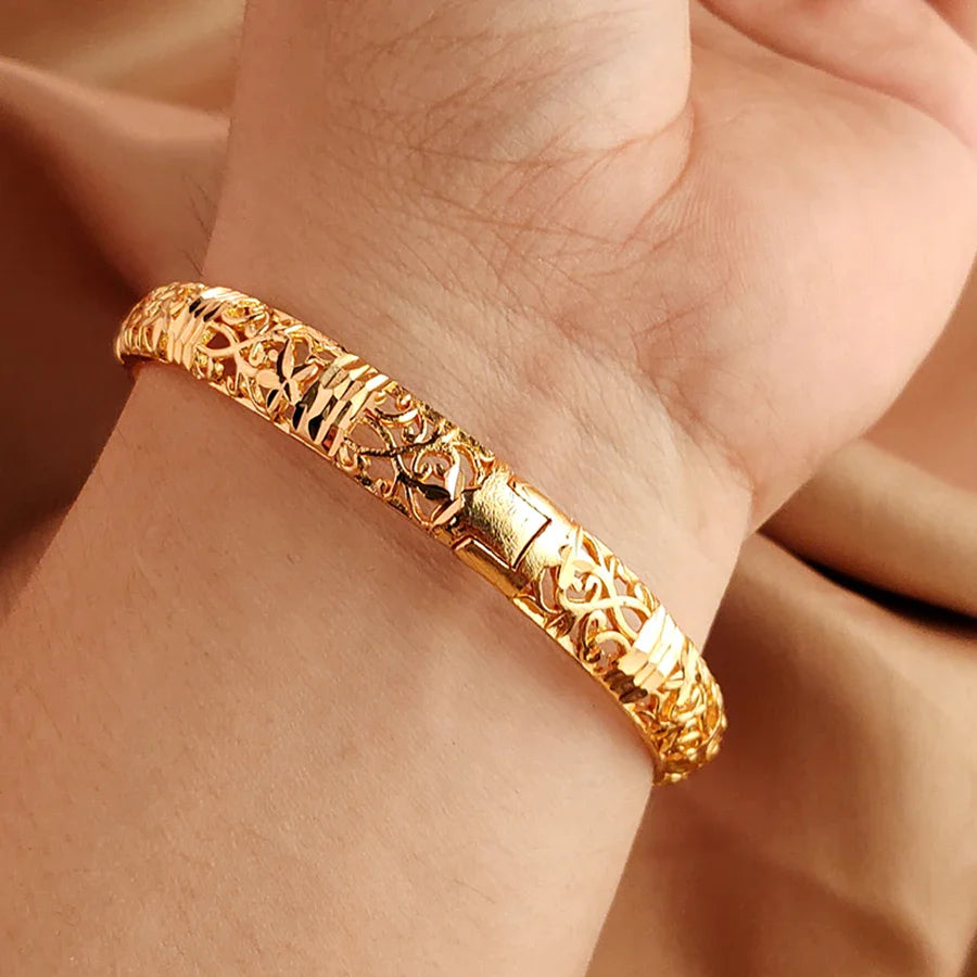 Luxury Openwork Gold Bridal Bangle Bracelet - Luxicro