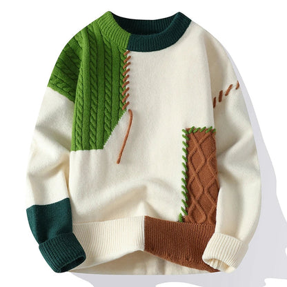 Casual Patchwork Crew Neck Sweater