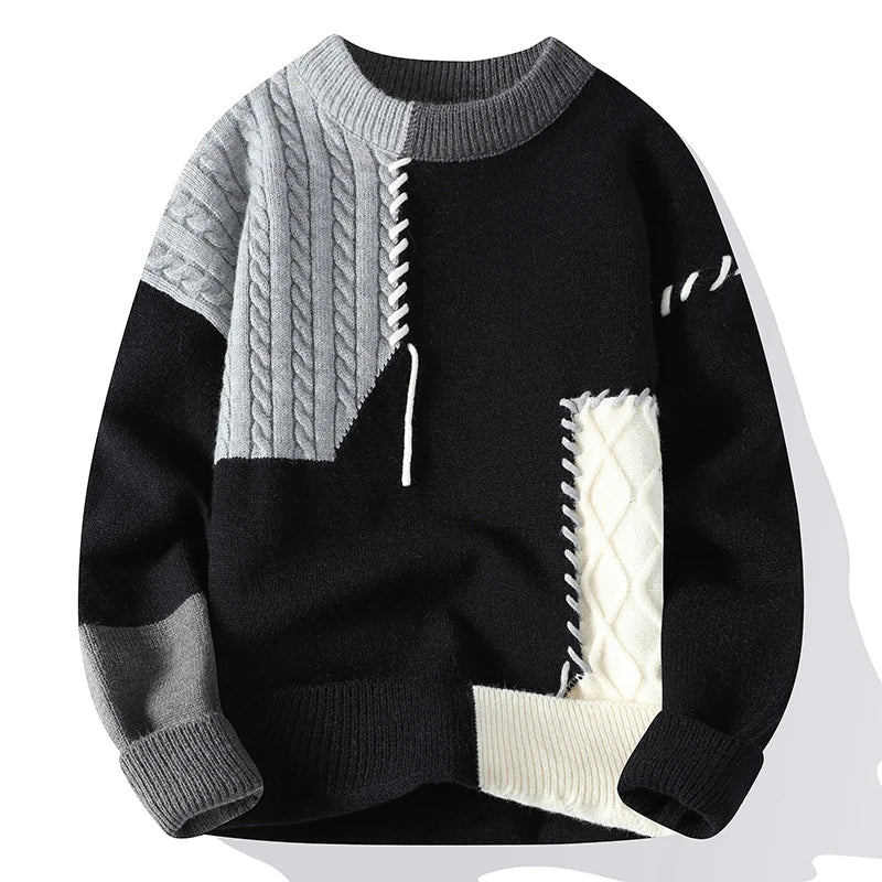 Casual Patchwork Crew Neck Sweater - EasyApparels