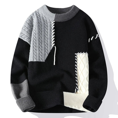Casual Patchwork Crew Neck Sweater - EasyApparels