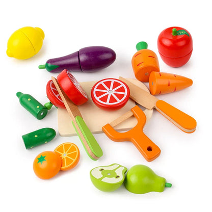 Kid's Wooden Play Kitchen Food Set with Play Fruits - Luxicro