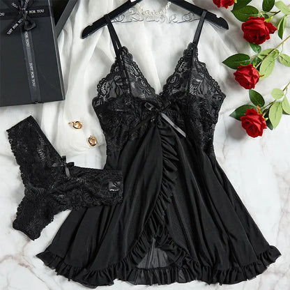 Ladies Soft Lace Nightgown Set