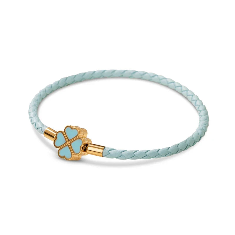 Good Luck Leather Braid Clover Charm Bracelet - Luxicro