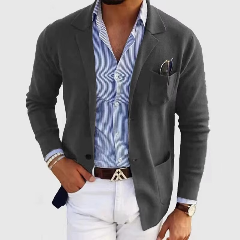 Classic Crew Neck Cardigan Jacket for Men